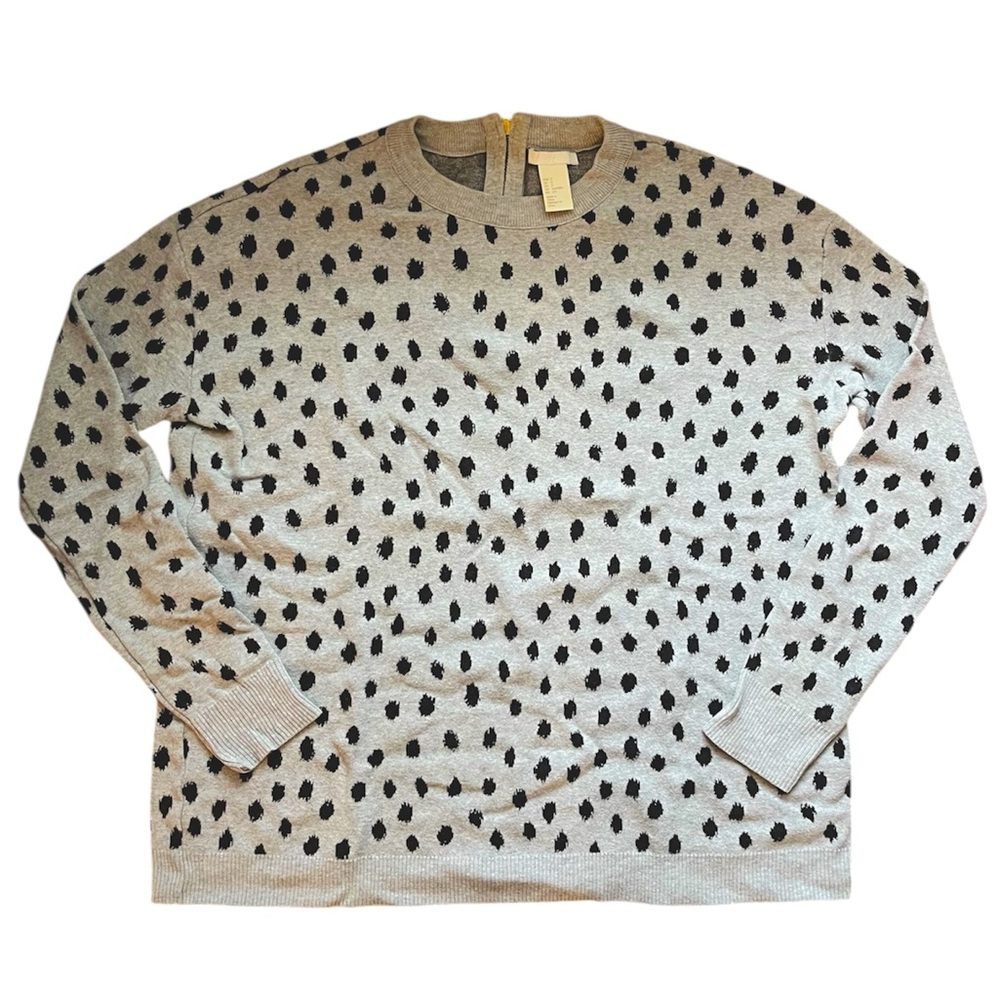H&M Gray Black Abstract Polka Dot Cheetah Pullover Sweater Size S Zipper Office